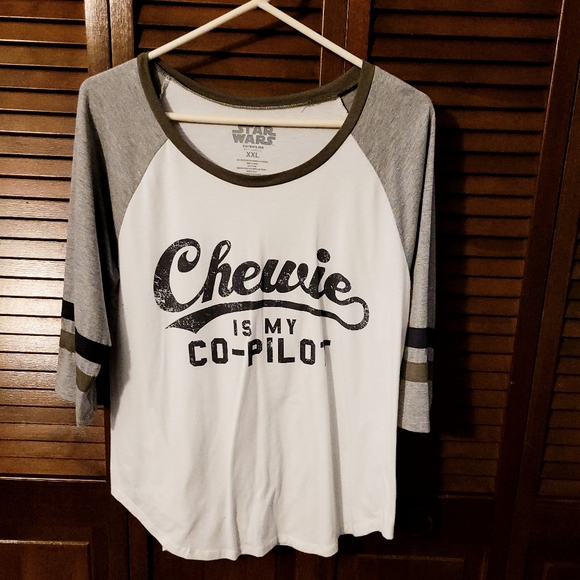 Star Wars Tops - Chewie is My Co-Pilot Solo 3/4 Sleeve Baseball Ringer tee